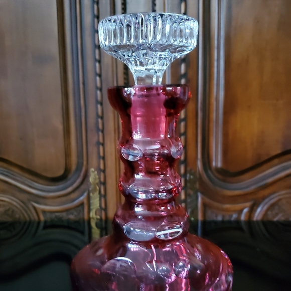 12" Crystal Cranberry Cut To Clear Bohemian Decanter EUC - Picture 8 of 16